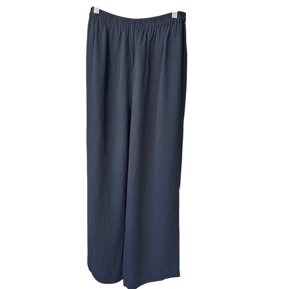 Eileen Fisher Womens M 100% Silk Crepe Pull On Wide Leg Pants Black Medium